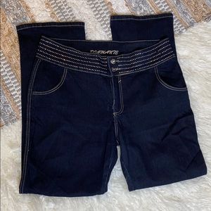 Plus Studded Waist Dark Stretch Straight Jeans 20